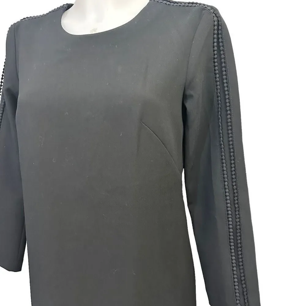 BANANA REPUBLIC Black Long Sleeve Lace Trim Shift Dress size 2‎ NEW